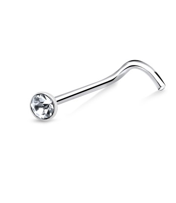 1.8mm Bezel Stone Silver Curved Nose Stud NSKB-56